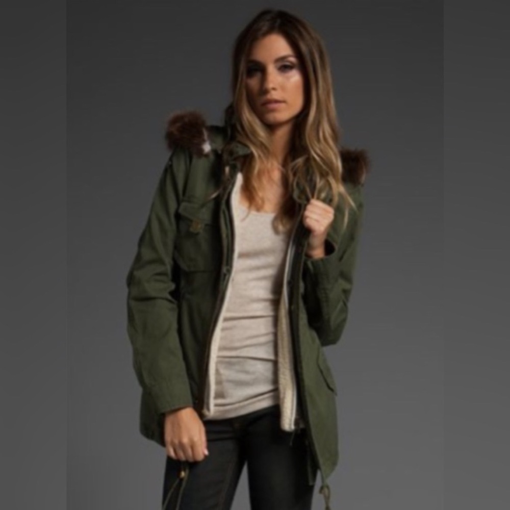 Patterson J. Kincaid Angela Army Green Fur-Trim Parka Utility Jacket XS